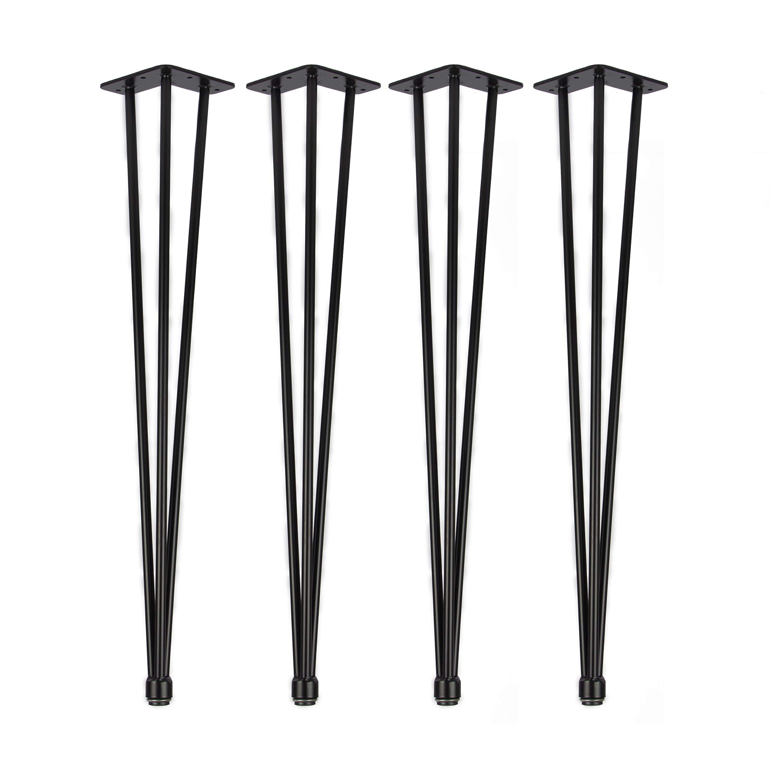 Natural Goods Berlin 4X Hairpin Legs Adjustable, Pieds en épingle à Cheveux, Hauteur réglable, Pieds de Table, Cadre de Table, Acier de 12mm, DIY (Noir, 71cm - 3 entretoises - Table à Manger)