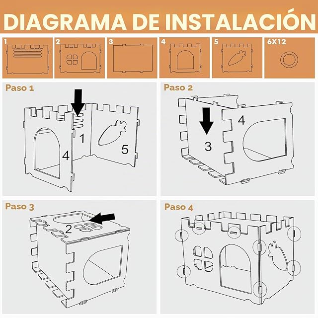 Foto 4 de 7 de LEKEFETO Casa de conejo grande, cama de madera para cobayas con entradas, juguete para cobayas