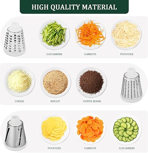Miniatura 5 de HANSGO Rallador giratorio de queso, triturador de queso de manivela, rebanador de verduras para cocina, base de succión antideslizante y 3 cuchillas