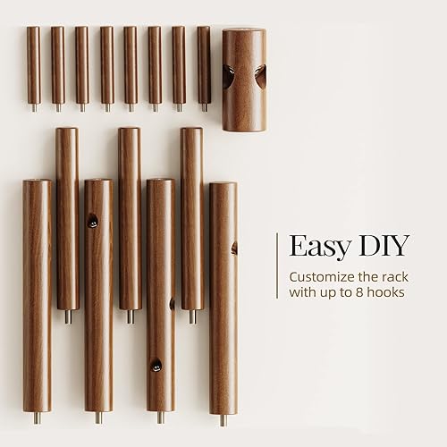 Miniatura 27 de Pipishell - Árbol de madera resistente para abrigos, con 8 ganchos, 3 tamaños ajustables, para ropa, soporte para sombreros utilizado en dormitorio,