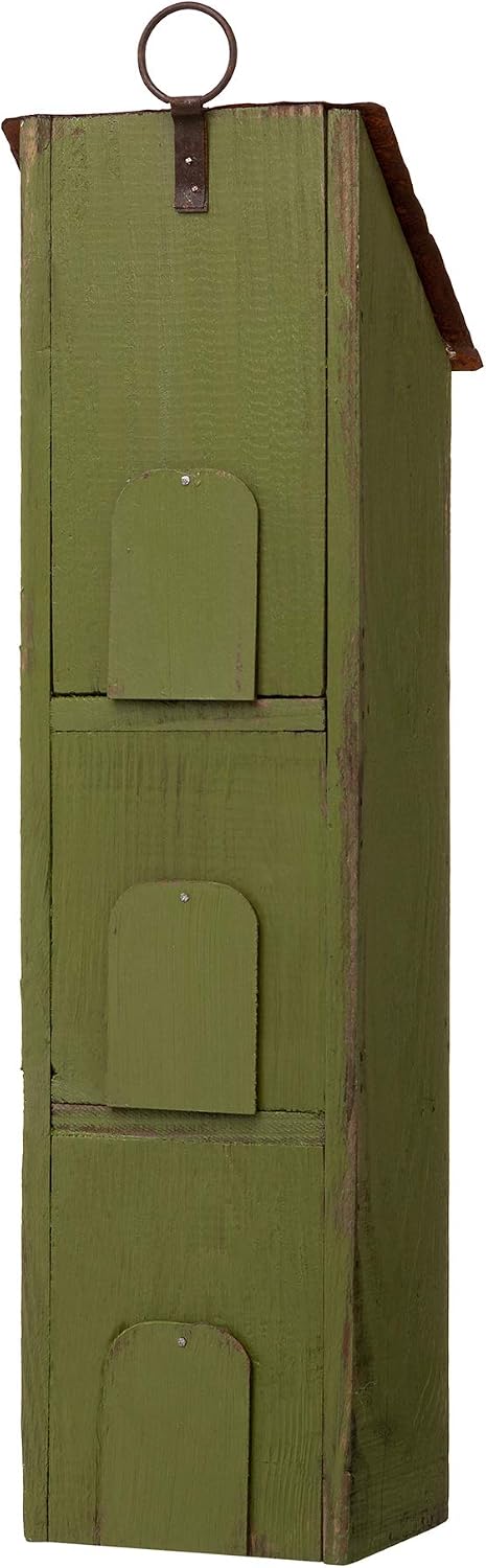 Glitzhome 3-Tier Hanging Bird House Wooden Window Shutters Birdhouse 18 Inch Tall, Green