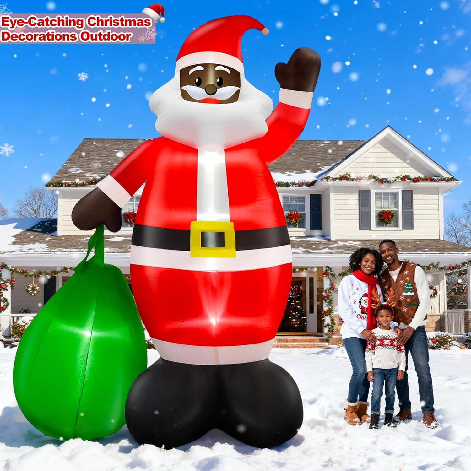 14 Ft by 8.5 Ft Giant Christmas Inflatable Black Santa Holding Gift Bag, African American Christmas Decorations, Blow up Xmas Decor Built in LED Lights for Yard Lawn Garden - Image 4