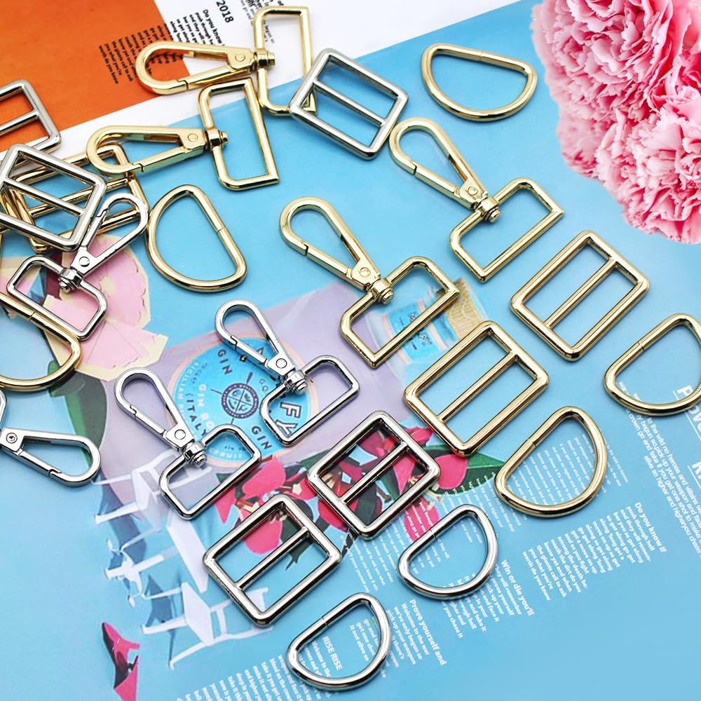 30 Pcs D Rings for Purse Bag, AFUNTA Hardware Purse Heavy Duty Swivel Snap Hooks and Tri-Glide Slide Buckles for Bag Making Buckles Craft (25mm/31mm) - Image 9