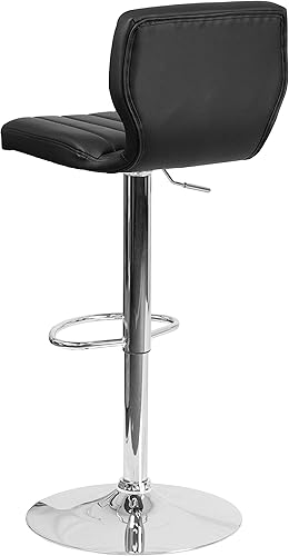 Miniatura 6 de Flash Furniture Taburete de bar de altura ajustable de vinilo negro contemporáneo con respaldo vertical y base cromada