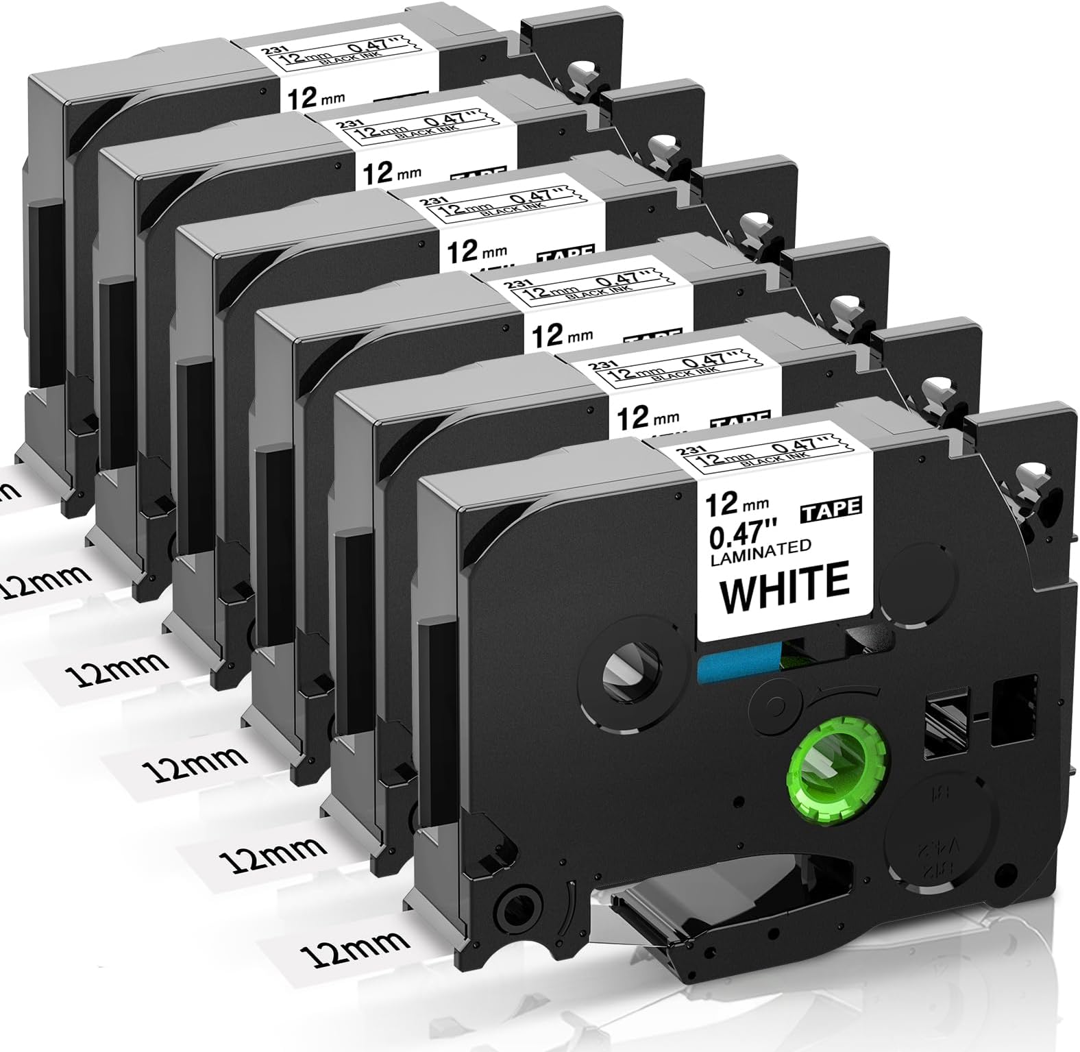 6 x Replace for Brother P Touch Tape 12mm 0.47 Laminated TZe-231 TZ231 Labeling Tape Cassette for Brother PT-H110 H101C 1000 PT-D210VP D220 Printer Tape, Black on White