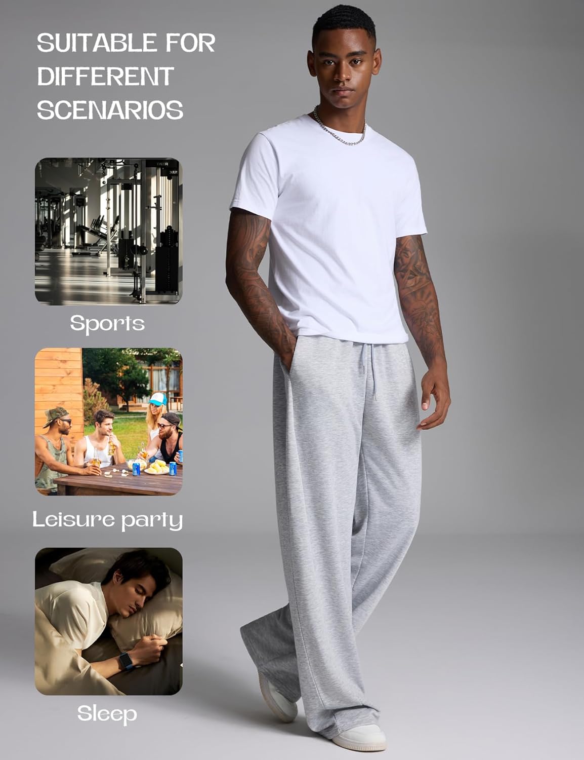 Yimoon Men's Baggy Sweatpants Casual Drawstring Waist Wide Leg Athletic Lounge Sweat Pants with Pockets - Image 4