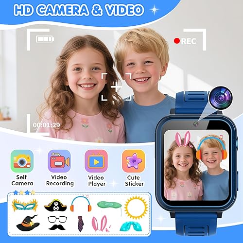 Smart Watch for Kids with 39 Games Touchscreen Camera Video, Music Player, Pedometer, Calculator, Calendar, Stopwatch, Flashlight, Alarm Clock 12/24 hr, Birthday Gifts Toys for Boys Ages 3-12(Blue)