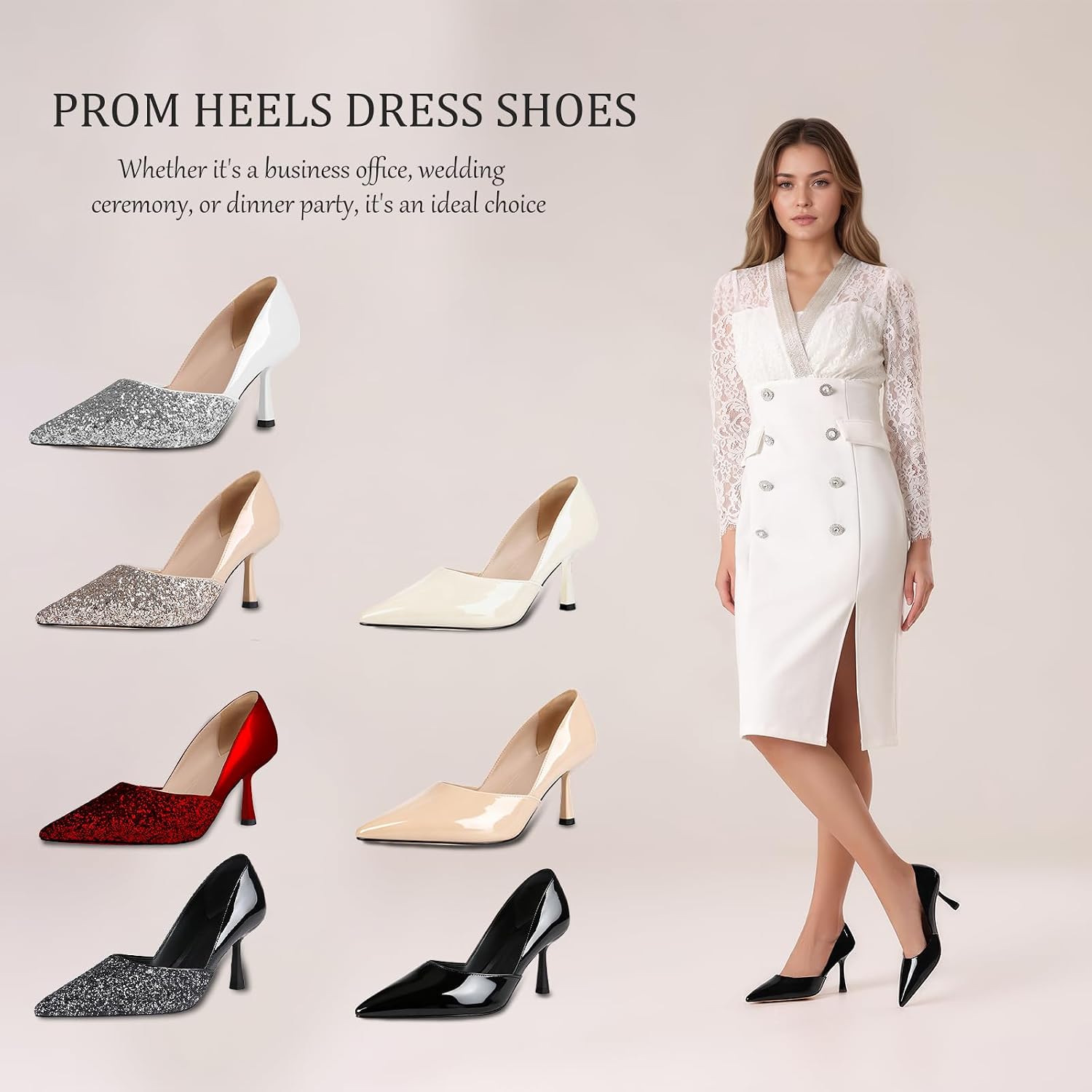 Women's Pointed Toe Slingback Kitten Heels 2.4in Wedding Party Dress Closed Toe Pumps Shoes