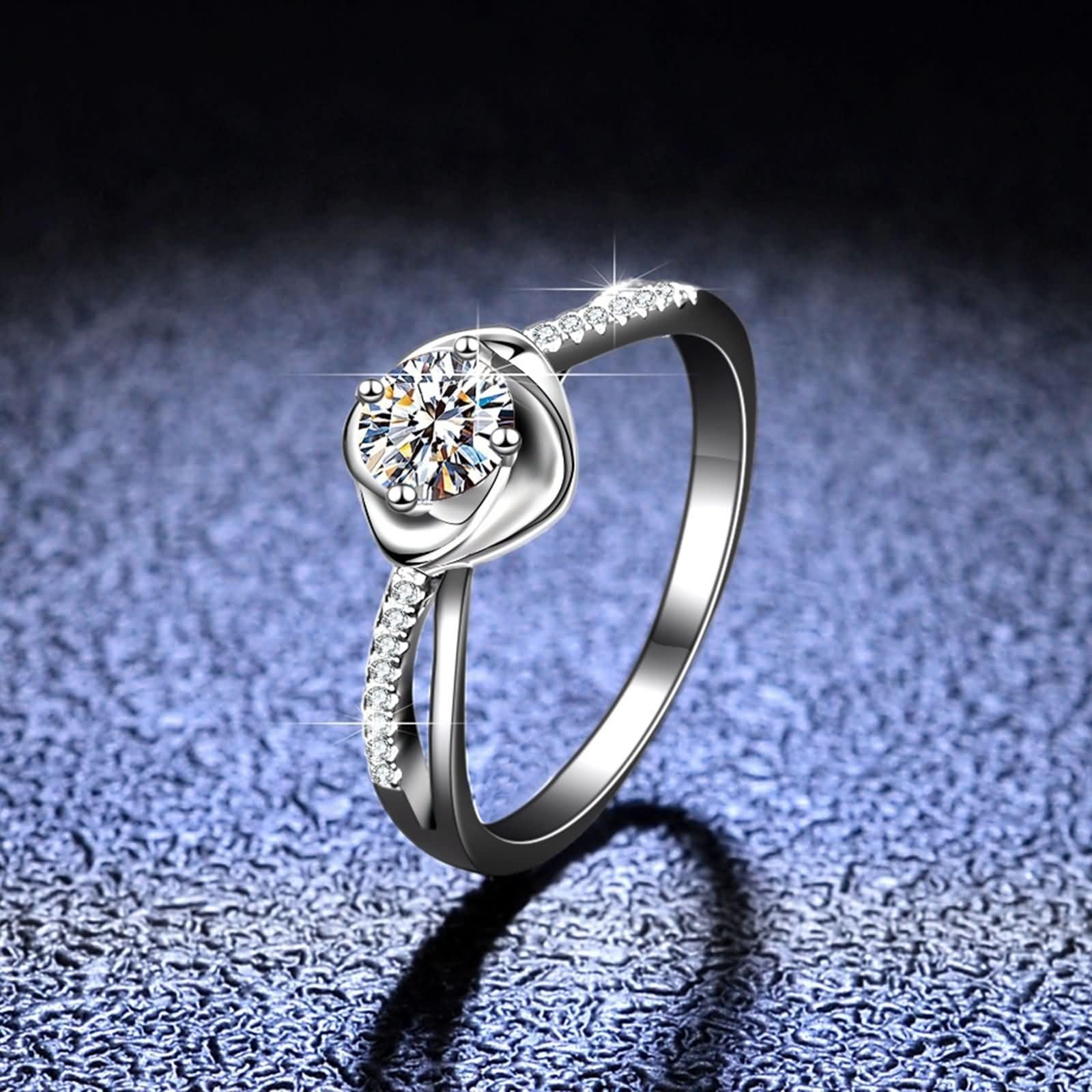 Anelli dell'amicizia sottili, anelli di fidanzamento da donna, con 4 artigli e 0,5 carati di moissanite in argento 9 K, misura 62 (19,7)