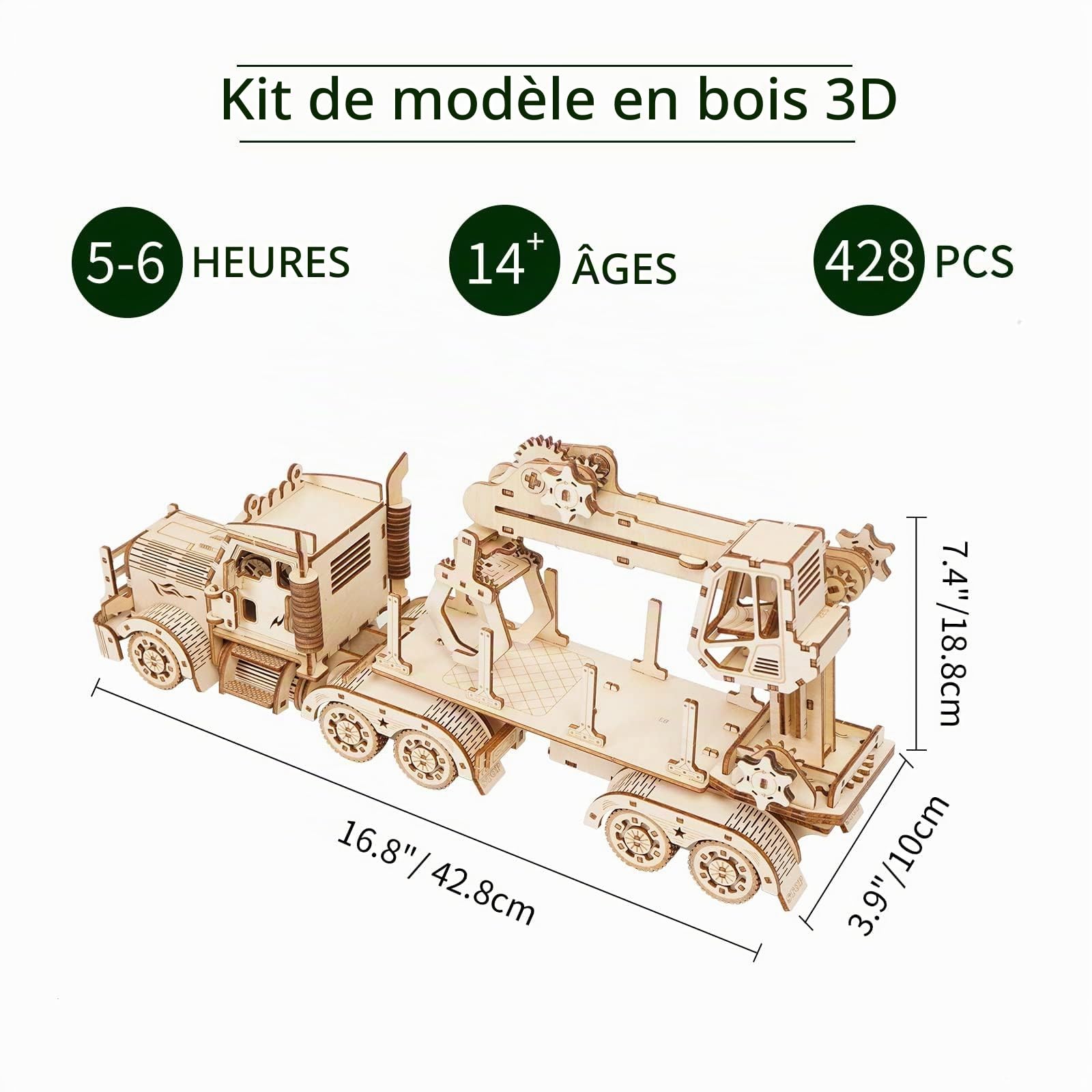 Puzzles en Bois 3D, kit de modèle de Grue de Camion en Bois, Ensemble de Construction mécanique à Assembler soi-même pour Adultes de 14 Ans et Plus, Cadeau d'anniversaire de Noël, 428 pièces