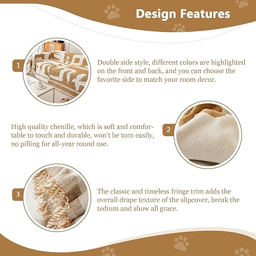Miniatura 2 de DREAMINGO Fundas de sofá color caqui a rayas artísticas para sofá seccional, fundas para sofá de 3 cojines, protector estético de muebles para