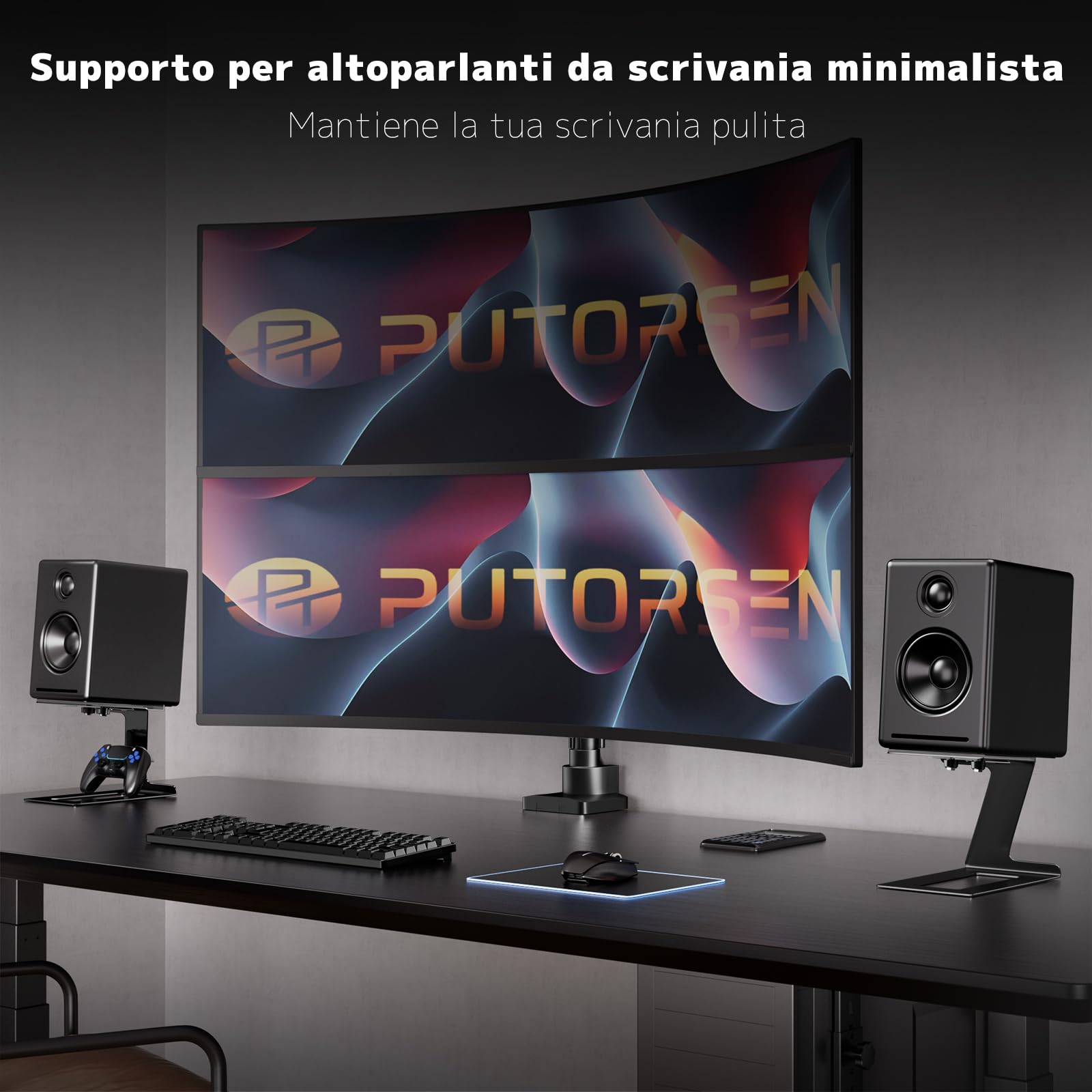 Supporti per Altoparlanti da Scrivania, per la Maggior parte di Altoparlanti da Scaffale Piccoli e Medi, Profondità fino a 19.6 cm, Inclinazione 6°, Base con Pad di Assorbimento Vibrazioni, Nero