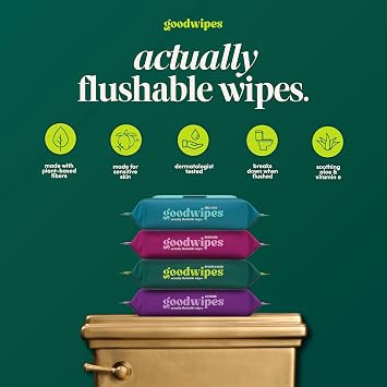 goodwipes Flushable Wipes - Botanical Bliss, 418 Wipes (8 Pack + 1 Travel) | Septic Safe, Extra Large, Adult Wet Wipes, Bathroom Essentials, Women and Men