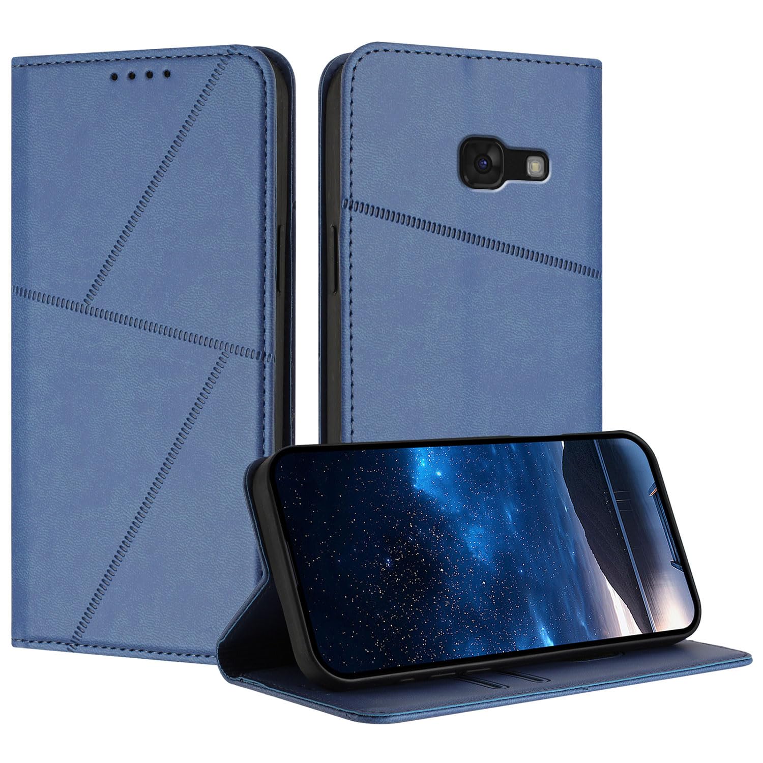 Cover Compatible with Samsung Galaxy A7 2017 SM-A720 Magnetic Closure [PU Leather + Phone Case] Wallet Card Slot Flip Stand Blue