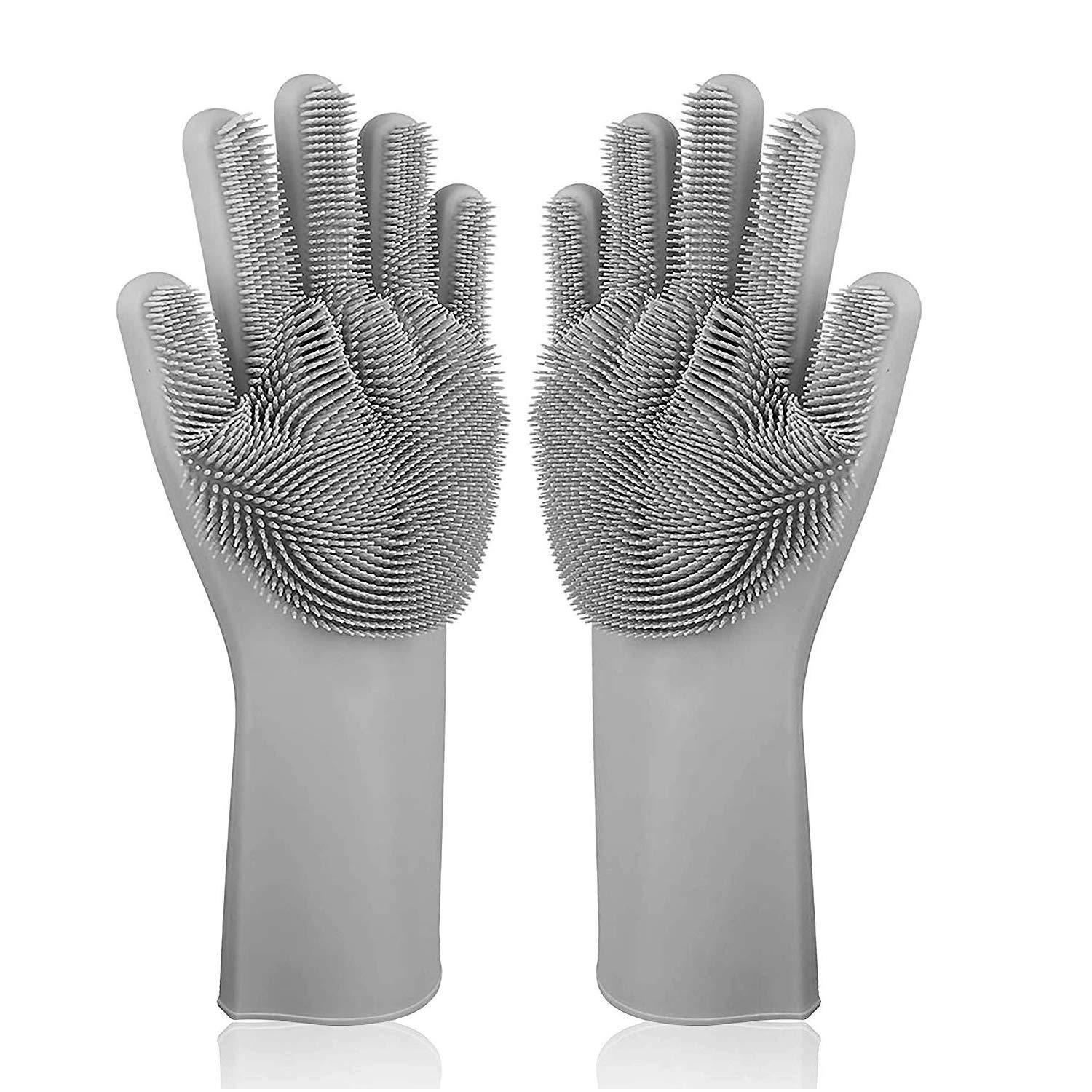 LHOME(13 x 15cm x 2.5cm ) - UPSTONE Magic Silicone Dishwashing Scrubber, 2 in 1 Reusable Rubber Gloves, Heat Resistant Kitchen Tool for Household, Dish Wash, 13 x 6 x 1 in in, Grey