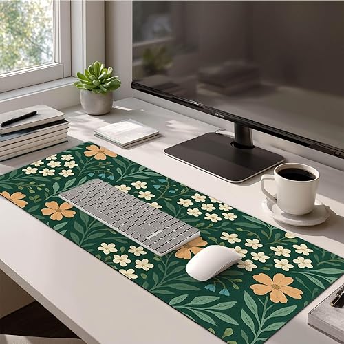 Alfombrilla de mouse grande floral de 31.5 x 11.8 pulgadas, base antideslizante, alfombrilla de teclado XL, alfombrilla extendida para computadora,