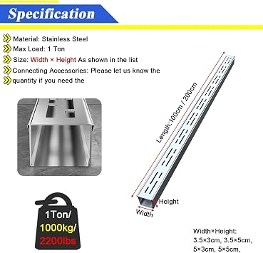 Channel Deck Drain Pipe Outdoor Trench Drainage System, 3.5cm 5cm Slimline Low Profile Drainage Channel Splicable, Patio/Garage/Driveway/Yard Rainwater Grate Plate, 304 Stainless Steel(1 Piece,W5 x H3