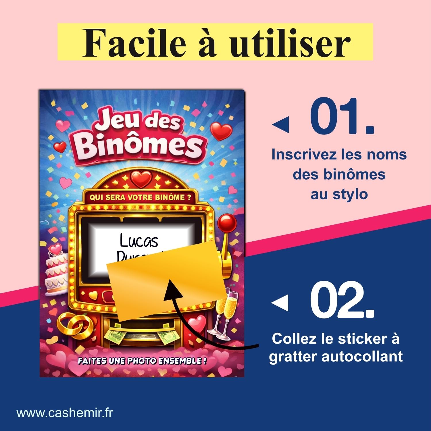 Jeu des Binômes Mariage 50 Cartes à gratter | Tickets à Personnaliser | Animation Repas Mariage Anniversaire