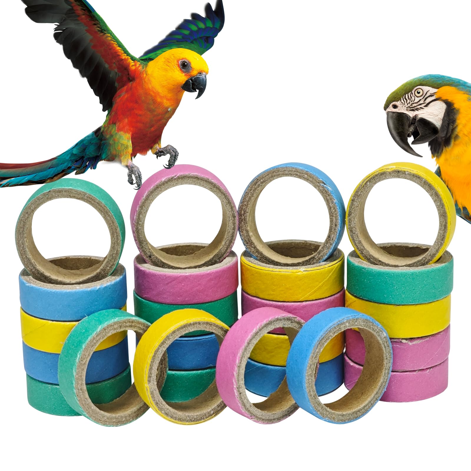 Puninoto 24Pcs Chew Bagels Bird Toys for Parrots,Colorful Cardboard Shredding Foraging Chew Toys,Safe Durable Bird Cage Enrichment for Parakeets,Cockatiels,Conures