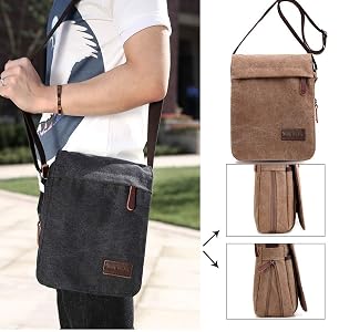 CAAORDKSO Vintage Canvas Messenger Bag - Large Crossbody Shoulder Bag Fits 14" Laptop, Travel, Work