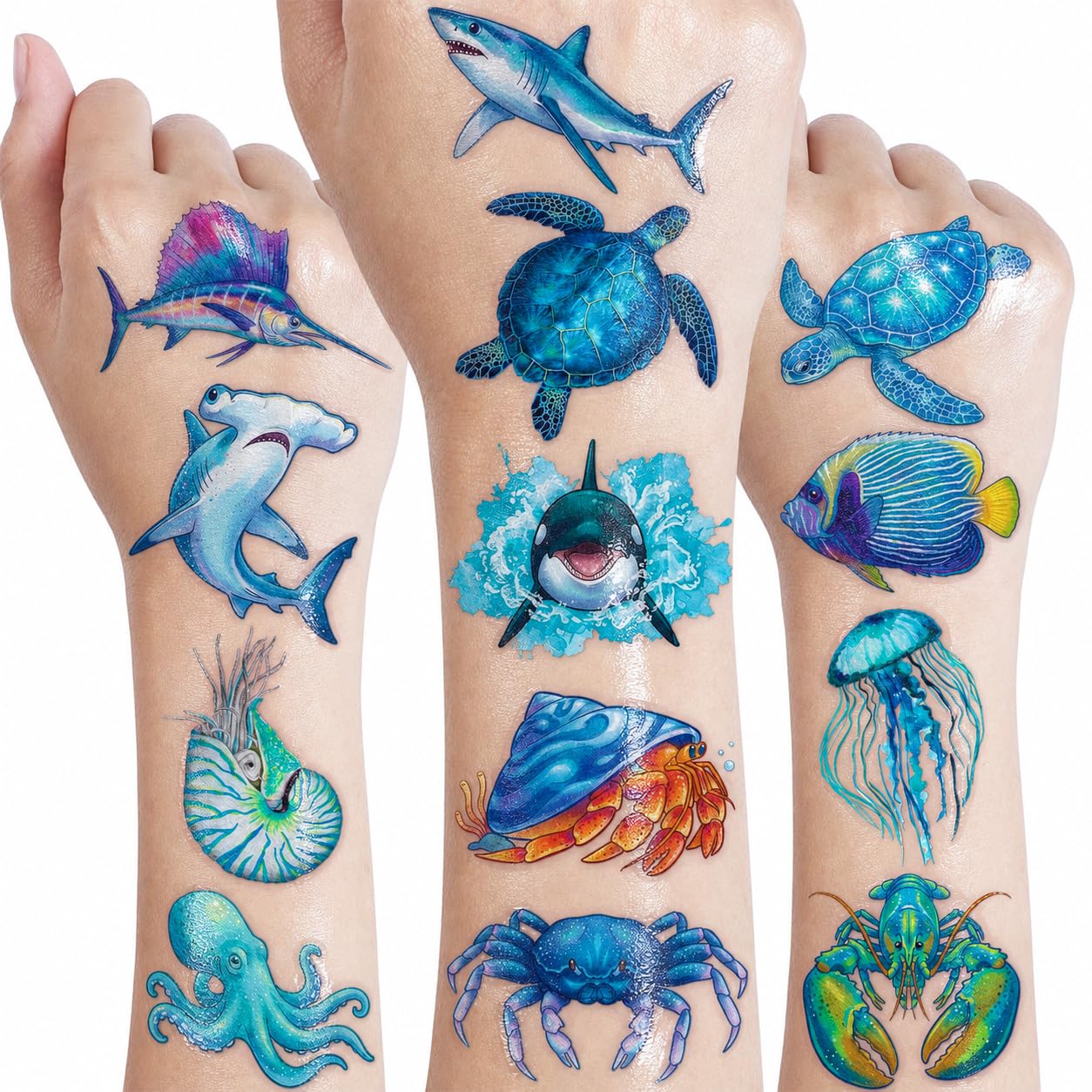 120 PCS Ocean Animals Pre-Cut Temporary Tattoos Normal
