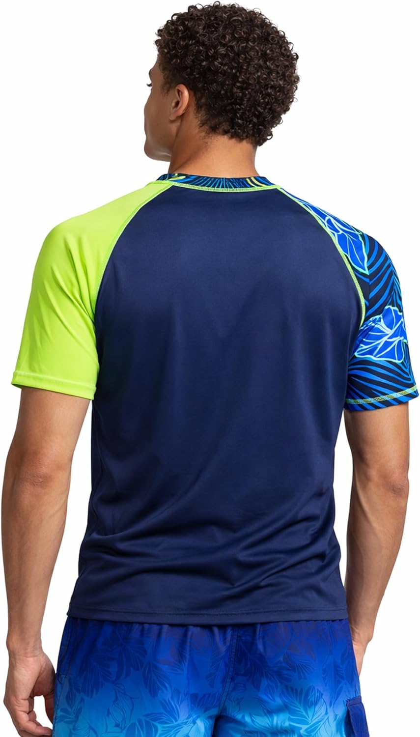 2-Pack Swim Shirts for Men UPF 50+ Loose Fit Rash Guard, Quick Dry UV Sun Protection Short Sleeve Shirt