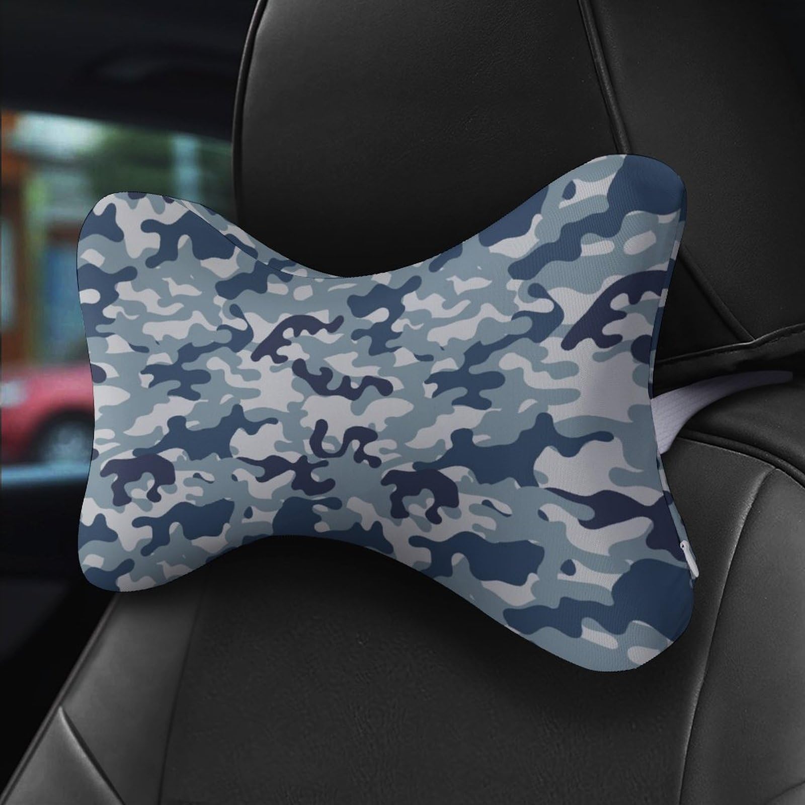 SMAZDFXX Camouflage Blue Camo Car Neck Pillow Set of 2 Car Seat Head Support Cushion Bone Pillows with Elastic Strap