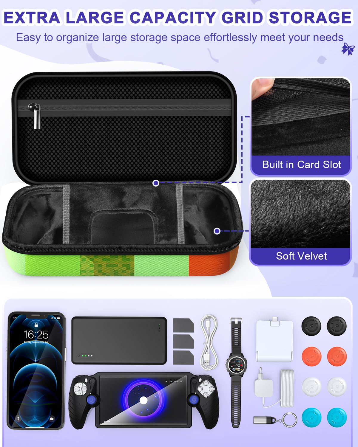 FYOUNG Kit di accessori per PlayStation Portal, custodia da trasporto e caricabatterie portatile magnetico per PS5 Portal con custodia protettiva, protezioni schermo, cuffie con cavo, 8 impugnature