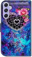 Vista 7 de Funda para Galaxy A54, atrapasueños con diseño de flores y espacio de cuero con tapa para teléfono con ranura para tarjetas, soporte para Samsung