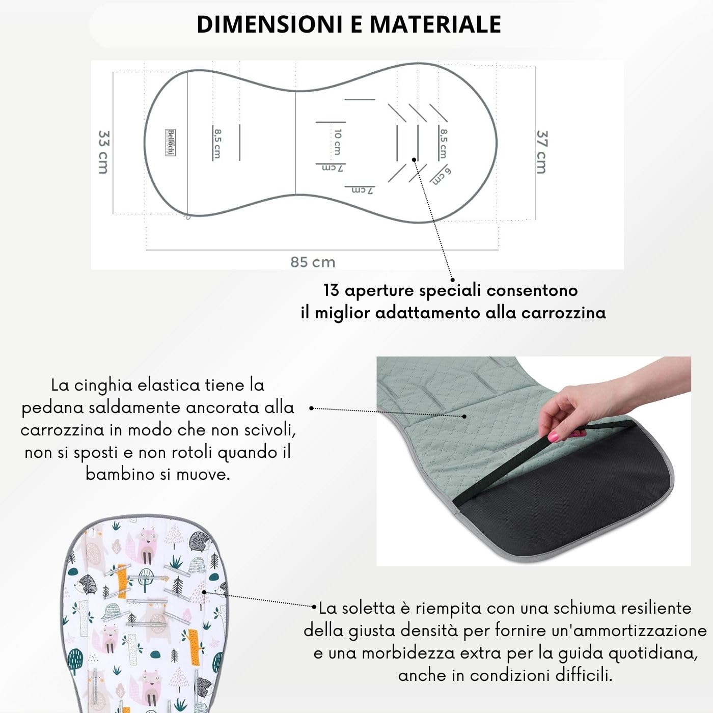 Bellochi Riduttore Passeggino Universale Materassino Passeggino Estivo - Copriseduta Passeggino Estivo Universale e Arioso con Cuscino Antishock - Cotone e Velluto (4rest)