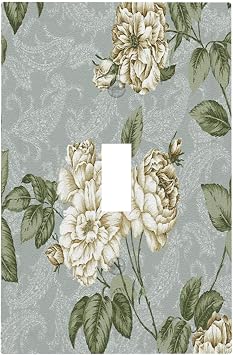 Decorative Light Switch Cover Plate Vintage Floral Beige Rose 1 Gang Single Toggle Decorate Switch Plate Cover Wall Plate Electrical Outlet Covers For Kitchen Cabin Decor