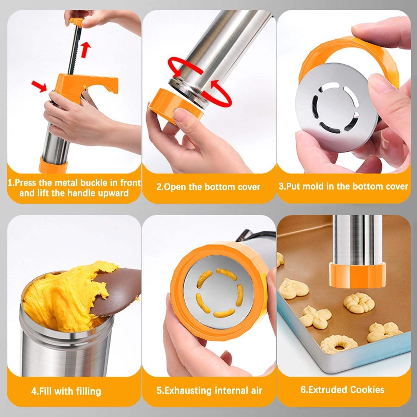 Pistola per Biscotti in Acciaio Inossidabile, Dischi per stampi per Biscotti Strumenti per Decorare Torte con 8 ugelli per tubazioni e 13 Dischi per Biscotti, Kit per Biscotti