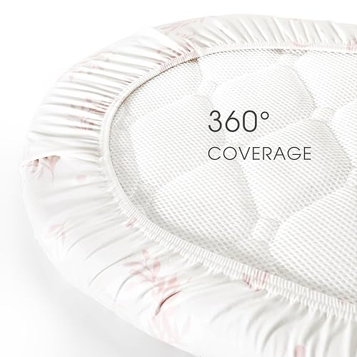 Vista 83 de GRSSDER Juego de 2 sábanas elásticas ultra suaves para moisés, ajuste universal para moisés, cesta de moisés, colchón rectangular ovalado, seguro