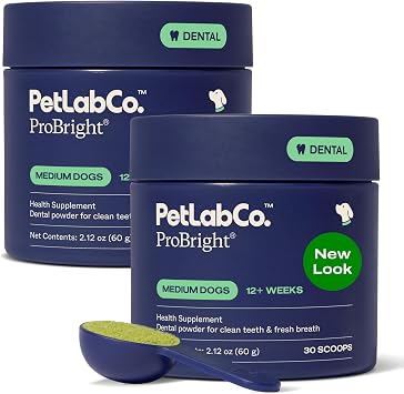 PetLab Co. ProBright Dental Powder - Dog Breath Freshener - Teeth Cleaning Made Easy Targets Tartar & Bad Breath - Formulated for Medium Size Dogs - Pack of 2