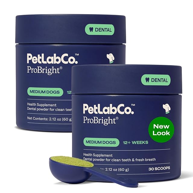 PetLab Co ProBright Dental Powder - Dog Breath Freshener - Teeth Cleaning Made Easy Targets Tartar Bad Breath