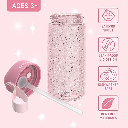 Vista 114 de Bentgo Botella de agua para niños, a prueba de fugas, tritán duradero, sin BPA, taza de 15 onzas para niños pequeños a partir de 3 años, boquilla