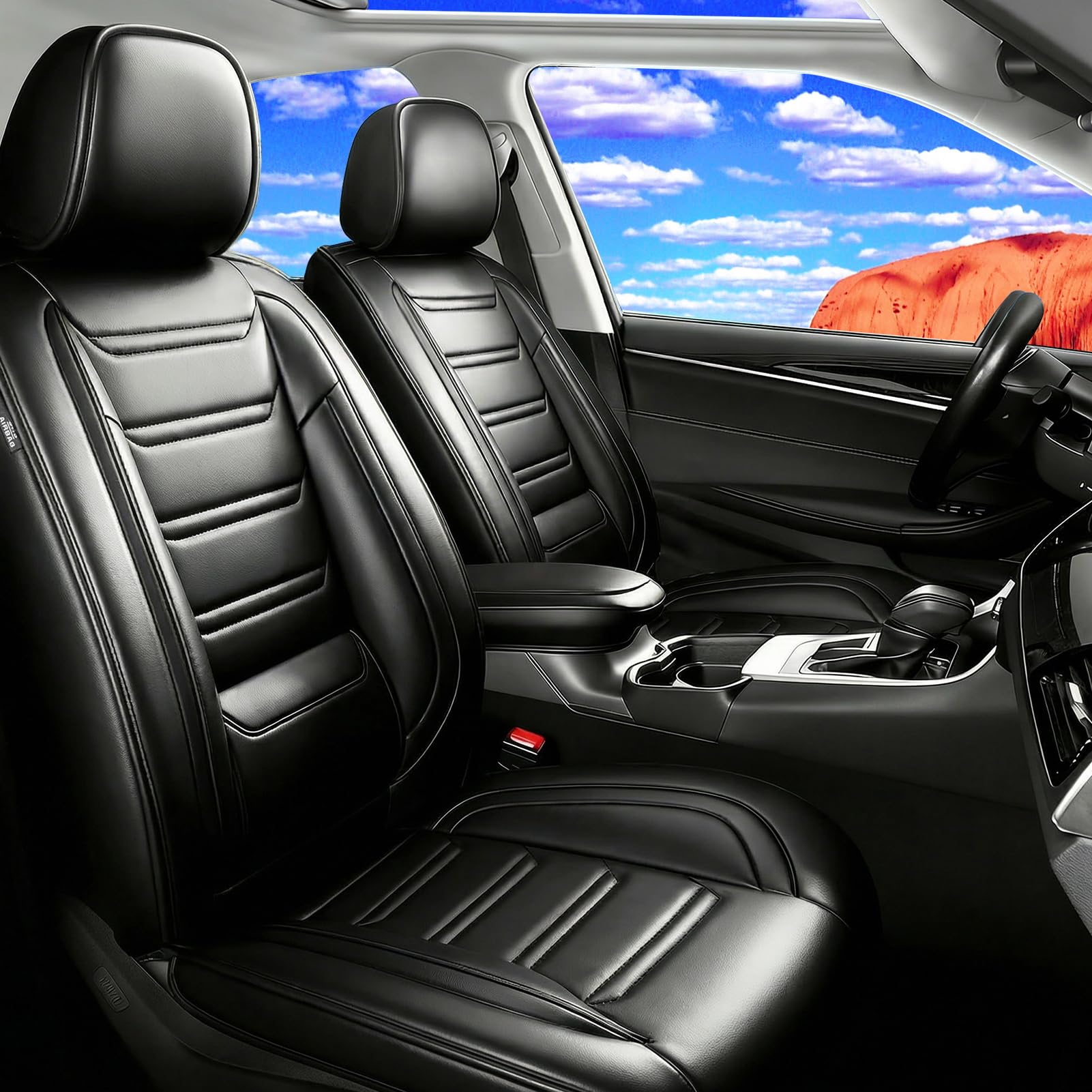 Fit Encore GX Car Seat Covers for Select Buick Encore GX 2020-2024 2025 - Full Coverage Leather, Waterproof & All Weather Seat Cushion Protector, Full Set, Black