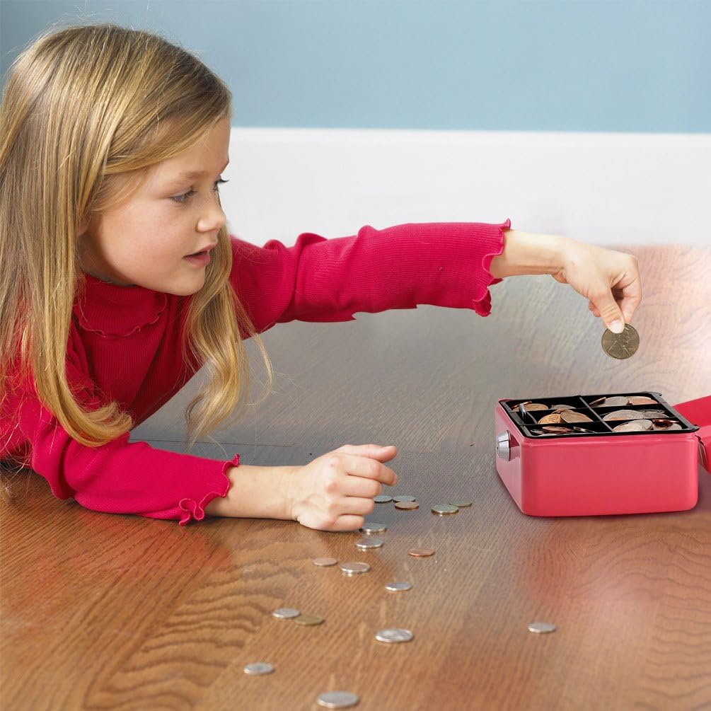 Small Cash Box with Key Lock, Decaller Portable Metal Money Box with Double Layer & 2 Keys for Security, Pink, 6 1/5" x 5" x 3", QH1506XS : Everything Else