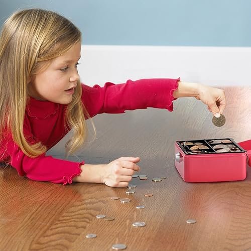 Miniatura 6 de Decaller - Caja de efectivo pequeña con cerradura de llave, portátil de metal con doble capa y 2 llaves para seguridad, blanco, 15,7 x 12,7 x 7,62