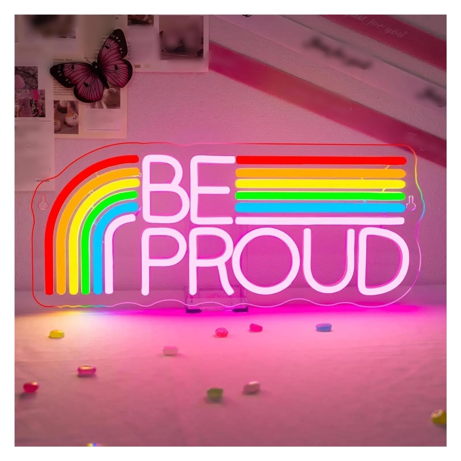 Insegna al Neon Insegna Al Neon Be Proud Dimmerabile | Luce LED Arcobaleno Per Aula Biblioteca Sala Giochi Sala Studio Camera Da Letto Decorazioni 37.7cmx15.5cm