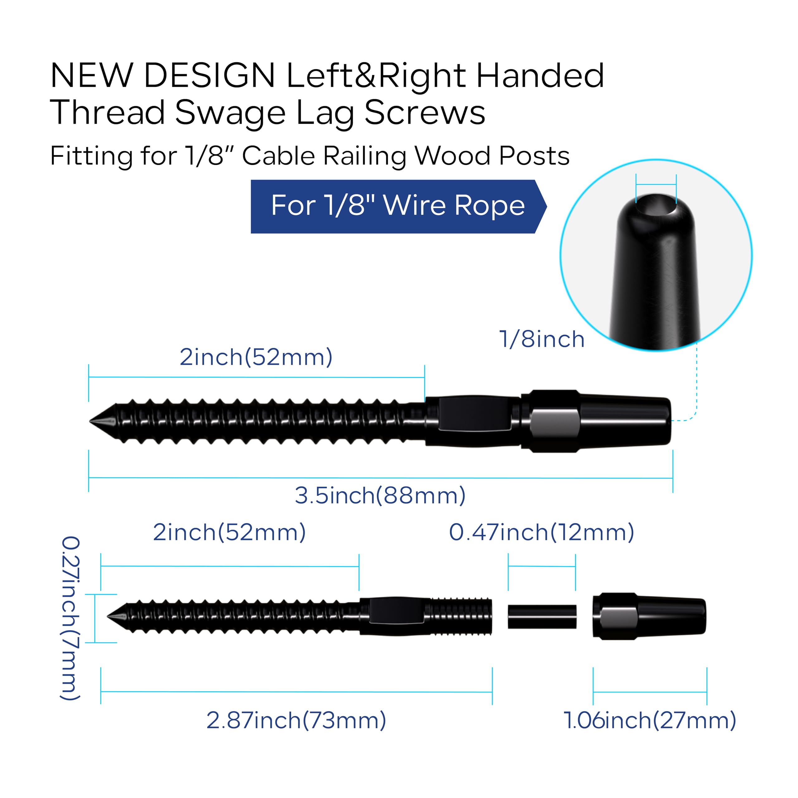 Snapklik.com : Riayer 5 Pair Black Cable Railing Kit, Invisible Crimp ...