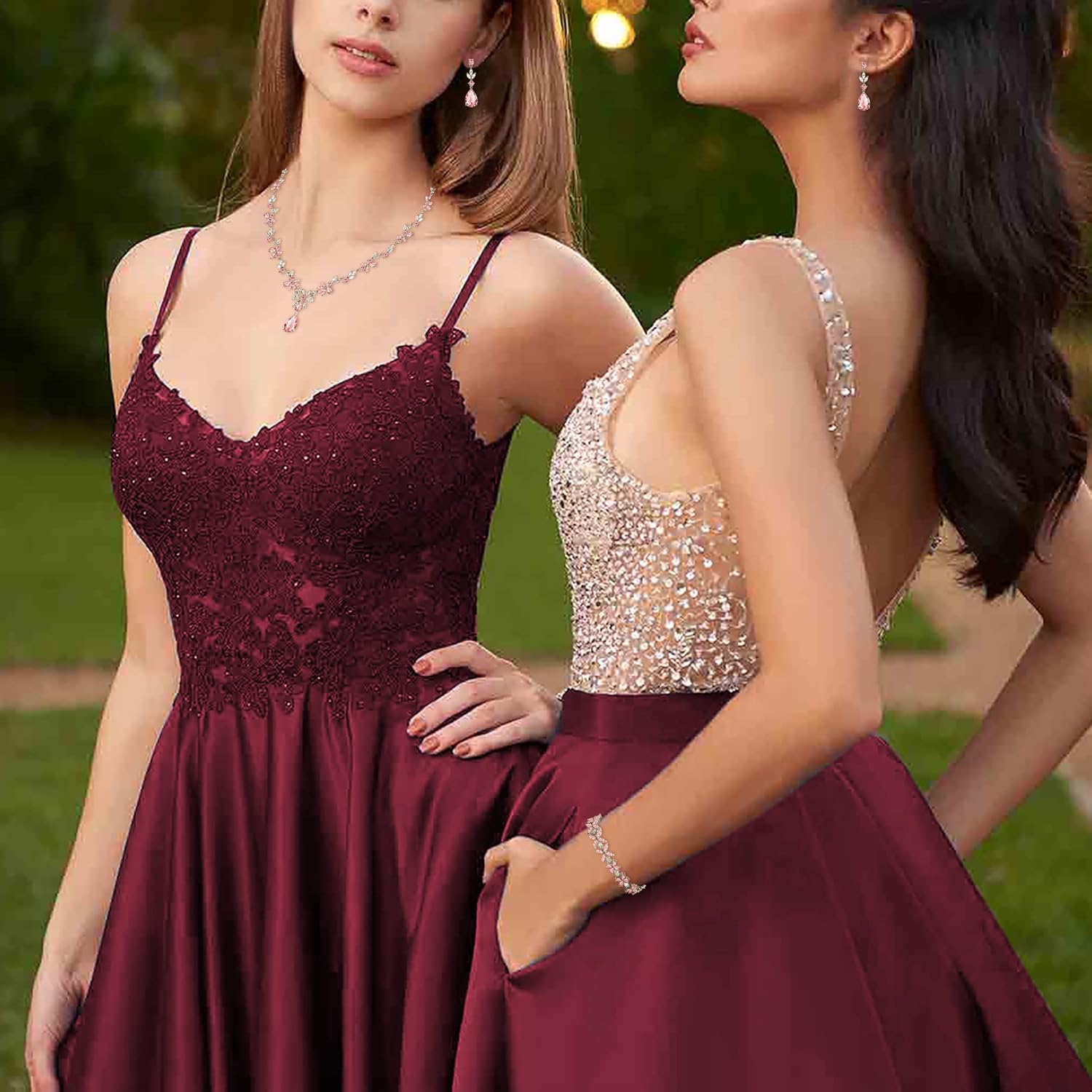 EVER FAITH Bridal Jewelry Set for Bride Bridesmaid, Flower Leaf Teardrop Cubic Zirconia Necklace Dangle Earrings Bracelet Sets Wedding Party for Women - Image 3