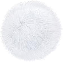 Sibba Rug for Bedroom, Fluffy Faux Fur, Fluffy Long Fireplace Hideout, Round Rug, Chair Cover, Cushion Cushion, Plush, Washable Table Cover, Home, Kitchen, Decorative (9.8 inch/25 cm, White)