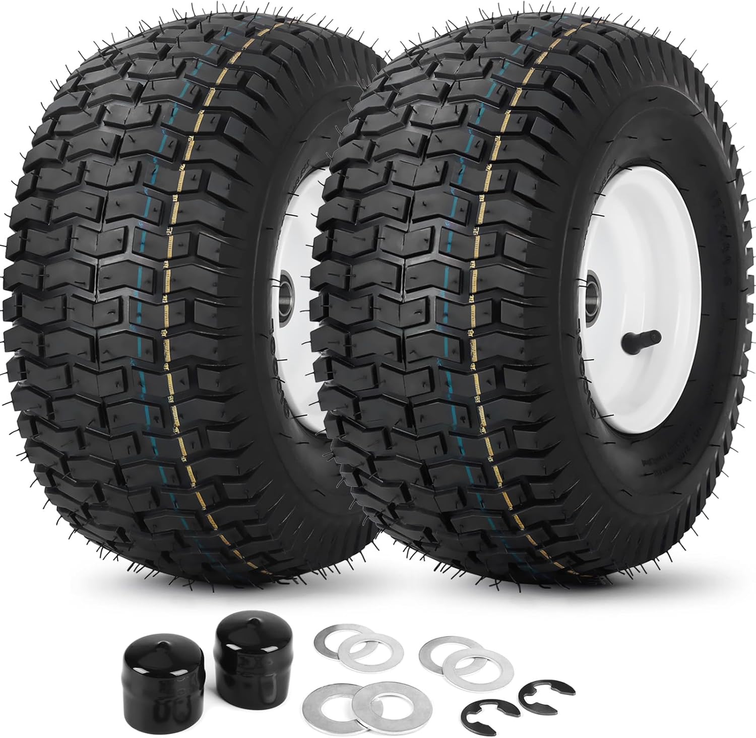 (2 Pack) 15x6.00-6 Tubeless Tire and Wheel, 3" Offset Hub, 3/4" Bearing, 4 Ply, 15x6-6 Lawn Mower Front Tires, Compatible with 100 and 300 Series John Deere Riding Mower, Lawn Tractor and More 15x6.00-6 Tubeless (3" Offset Hub)