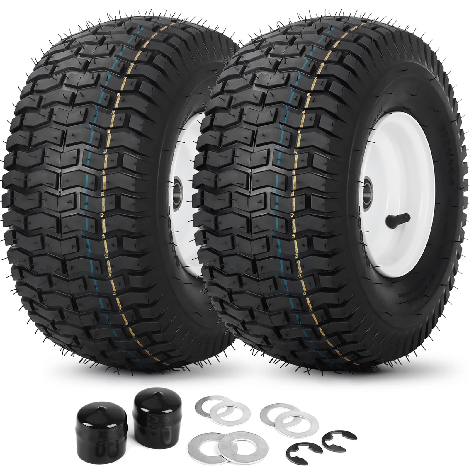 (2 Pack) 15x6.00-6 Tubeless Tire and Wheel, 3" Offset Hub, 3/4" Bearing, 4 Ply, 15x6-6 Lawn Mower Front Tires, Compatible with 100 and 300 Series John Deere Riding Mower, Lawn Tractor and More