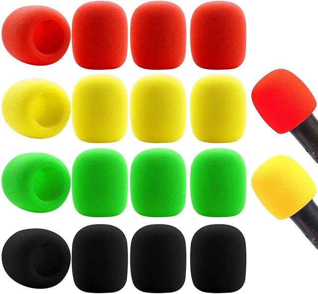 16 Pack Foam Mic Cover Handheld Microphone Windscreen Household KTV Non-disposable Microphone Sponge Cover Blowout Cover Windproof Sponge Cover (4 Color)
