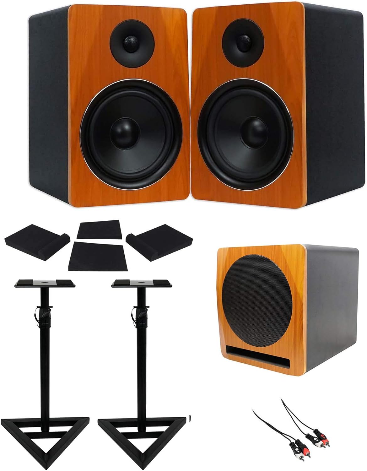 Rockville (2) APM8C 8″ Powered Studio Monitors+Active 10″ Subwoofer+Stands+Pads