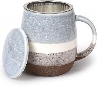 Taza de té con tapa y colador,Taza de té grande de cerámica,Taza de té de 400 ml,Tazas de té para remojar el té,Taza de té con colador,Taza de té con tapa