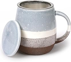 Large Ceramic Tea Cup 400ml with Lid and Strainer for Steeping Tea