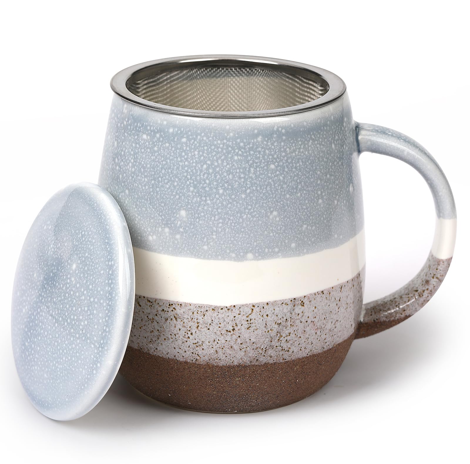 Tazza da tè con coperchio e colino, grande tazza in ceramica, 400 ml, per ammollo del tè